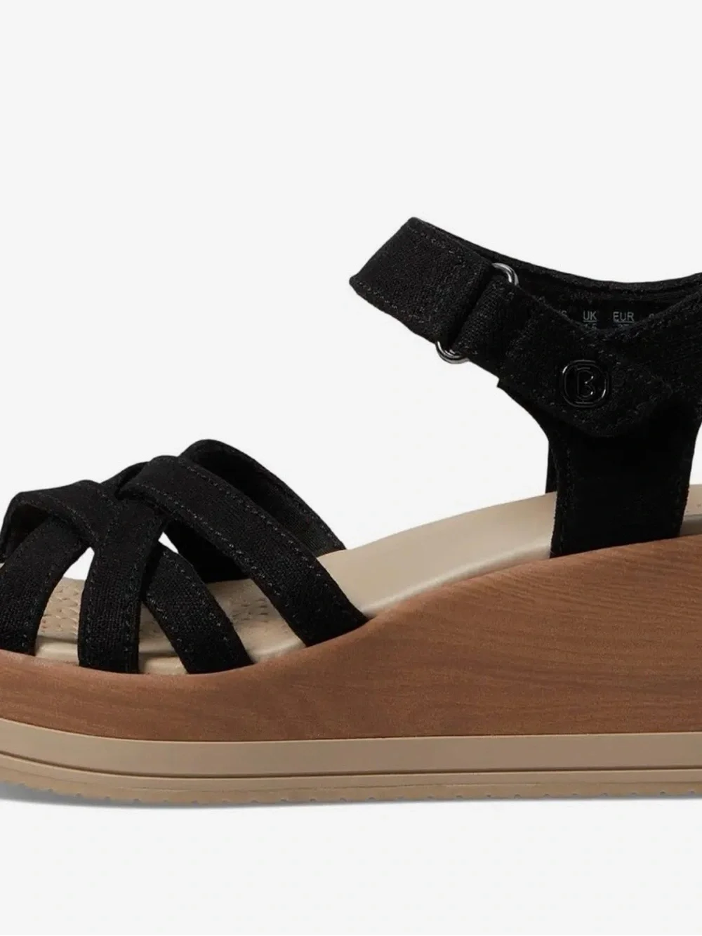 Bzees Women’s Black Strappy Wedge Comfort Sandals Size 8.5W $35
